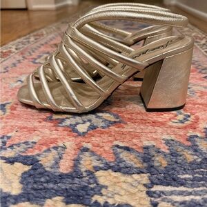 Free People Gold Strappy Block Heel Sandal